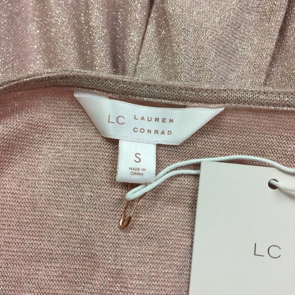 New! LC Lauren Conrad Wrap Dress S Woman Pink Metallic Knit Long Sleeve Ruffle - Picture 4 of 15